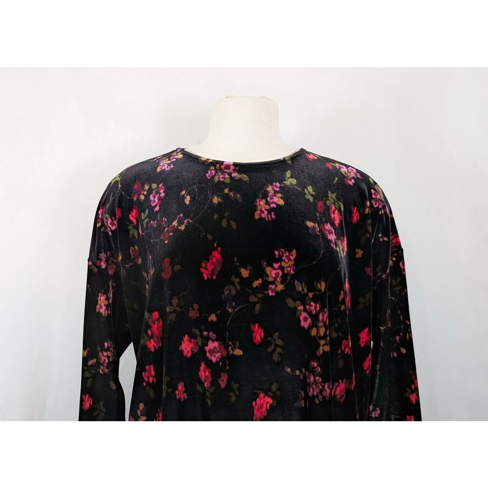 J.Jill Top Black Floral Velour Long Sleeve Women's Size XL Flaw - Picture 2 of 8